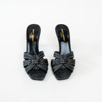 Saint Laurent Black Cracked Leather Studded Sandals Size 38.5 Coeur Cult Core