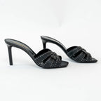 Saint Laurent Black Cracked Leather Studded Sandals Size 38.5 Coeur Cult Core