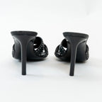 Saint Laurent Black Cracked Leather Studded Sandals Size 38.5 Coeur Cult Core