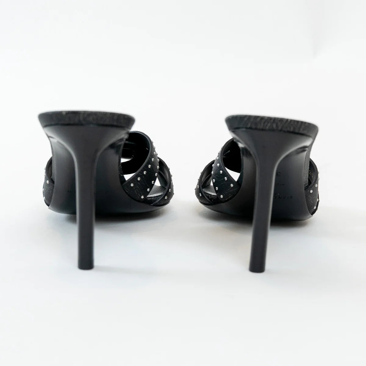 Saint Laurent Black Cracked Leather Studded Sandals Size 38.5 Coeur Cult Core