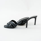 Saint Laurent Black Cracked Leather Studded Sandals Size 38.5 Coeur Cult Core