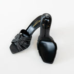 Saint Laurent Black Cracked Leather Studded Sandals Size 38.5 Coeur Cult Core