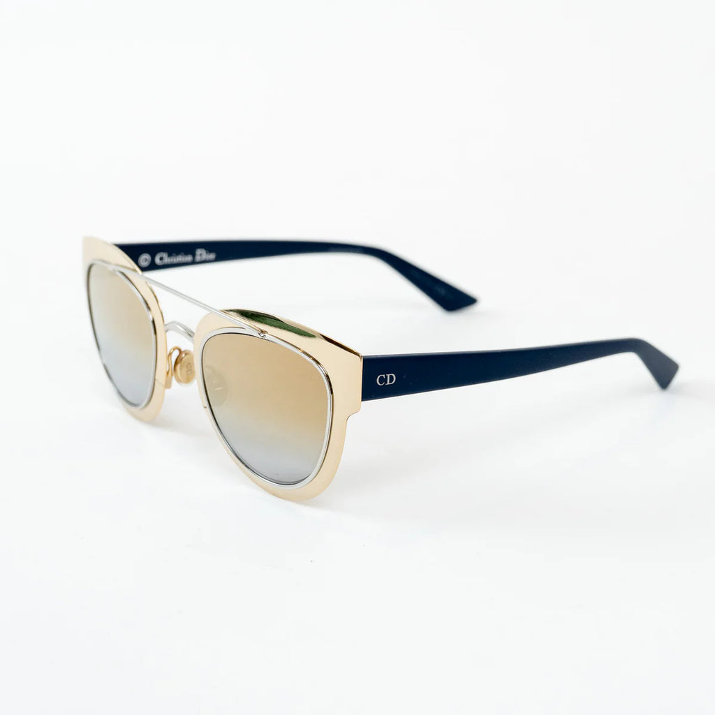 Dior Light Gold and Navy Double Bridge DiorChromic Sunglasses Coeur Cult Core
