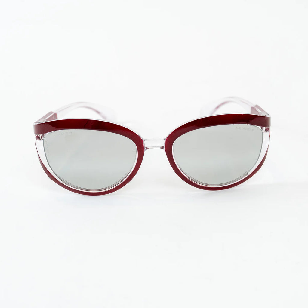 Pre-Loved Chanel™ Clear Cateye Sunglasses with Red Accents Coeur Cult Core