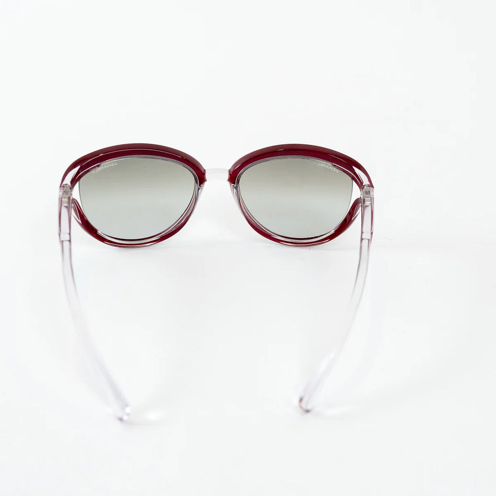 Pre-Loved Chanel™ Clear Cateye Sunglasses with Red Accents Coeur Cult Core