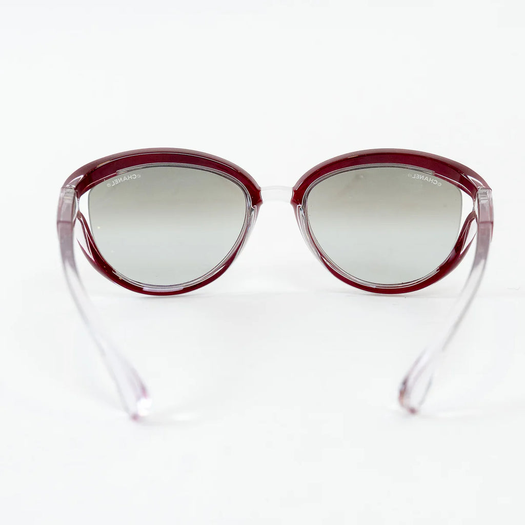 Pre-Loved Chanel™ Clear Cateye Sunglasses with Red Accents Coeur Cult Core