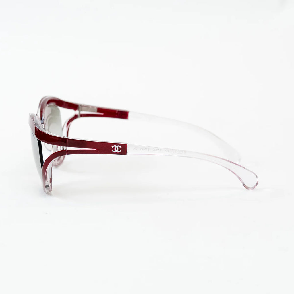 Pre-Loved Chanel™ Clear Cateye Sunglasses with Red Accents Coeur Cult Core