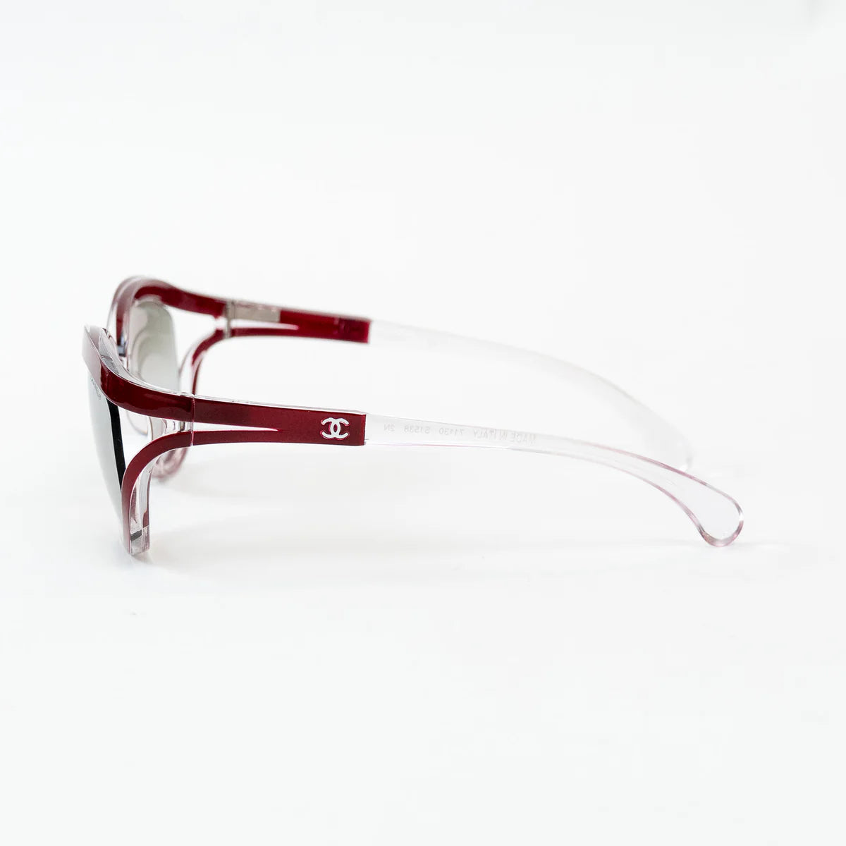 Pre-Loved Chanel™ Clear Cateye Sunglasses with Red Accents Coeur Cult Core