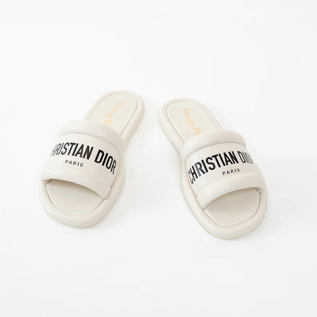 Christian Dior White Lambskin Embossed Every-D Slide Size 36 Coeur Cult Core