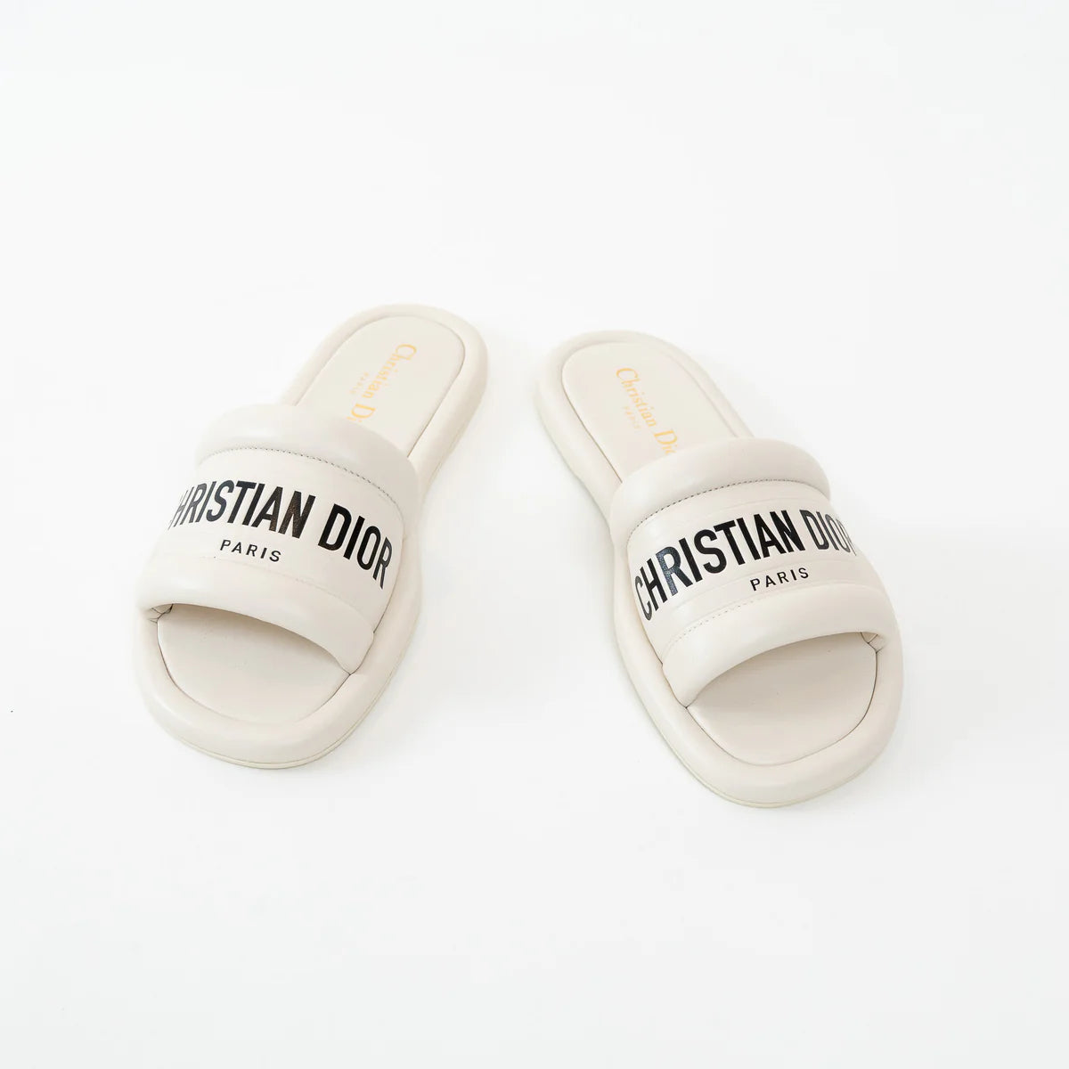 Christian Dior White Lambskin Embossed Every-D Slide Size 36 Coeur Cult Core