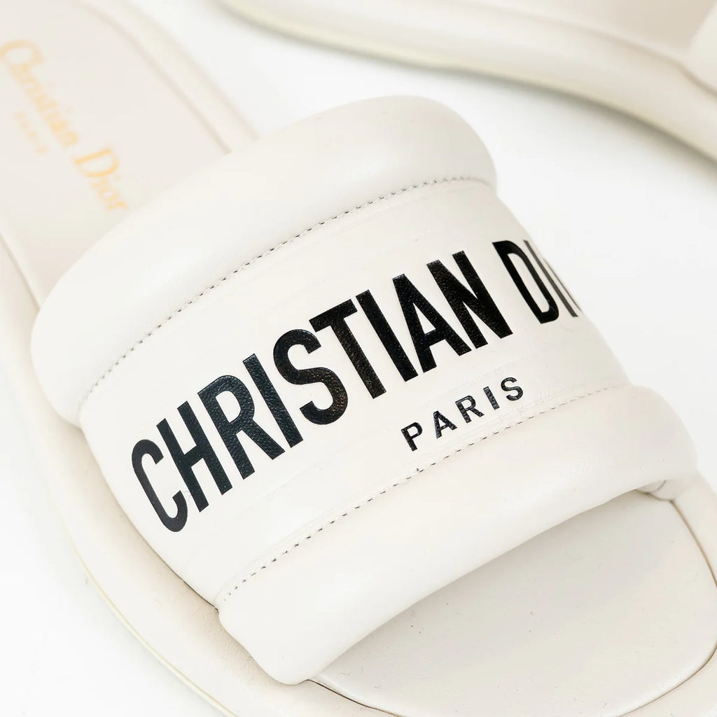 Christian Dior White Lambskin Embossed Every-D Slide Size 36 Coeur Cult Core