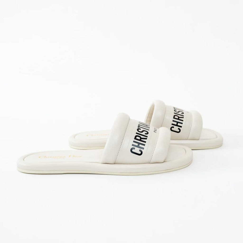 Christian Dior White Lambskin Embossed Every-D Slide Size 36 Coeur Cult Core