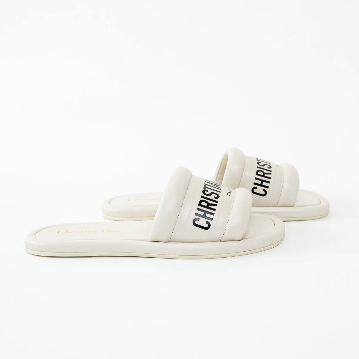 Christian Dior White Lambskin Embossed Every-D Slide Size 36 Coeur Cult Core