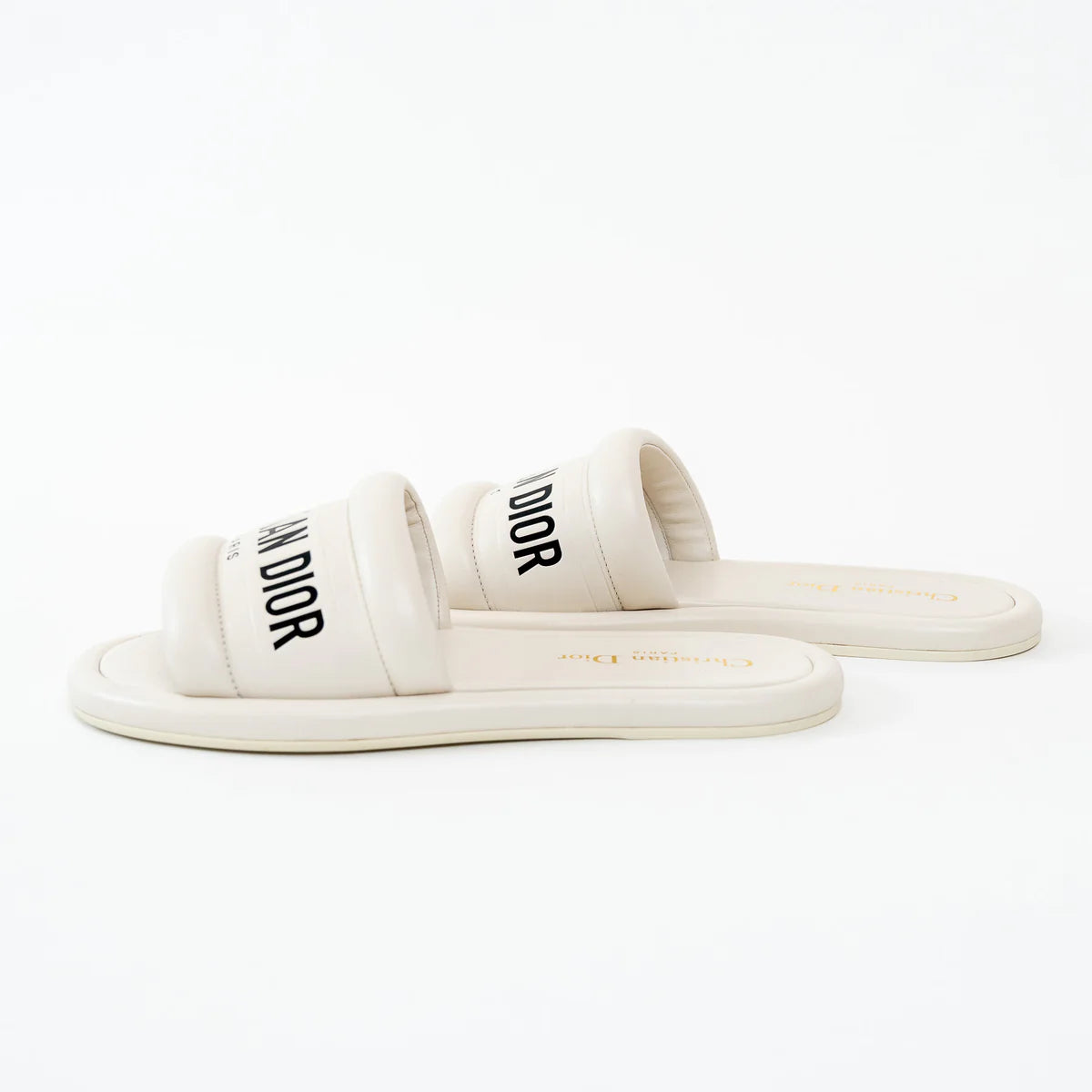 Christian Dior White Lambskin Embossed Every-D Slide Size 36 Coeur Cult Core