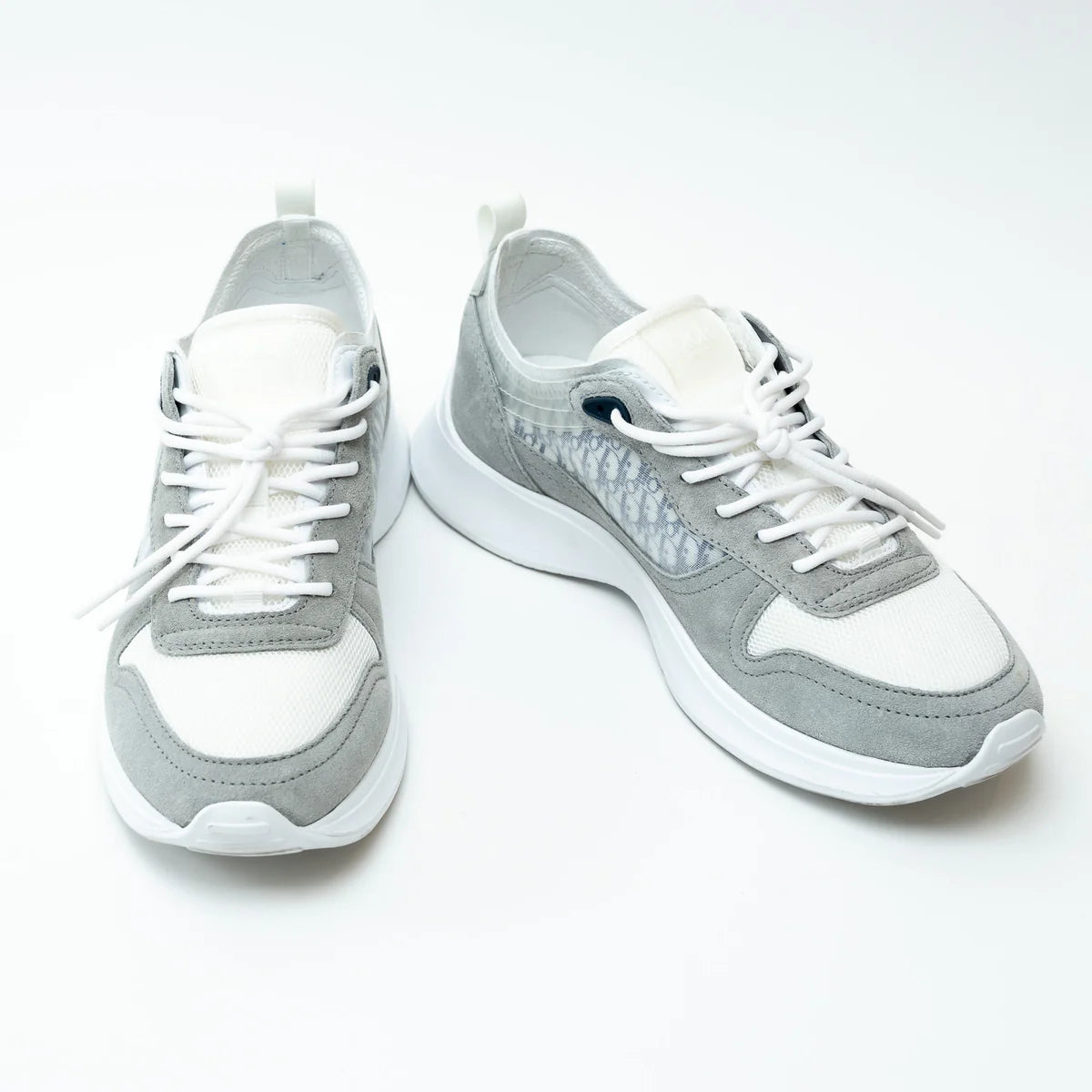 Dior White and Grey Low Top Sneakers with Oblique Detail Size 43