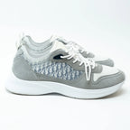 Dior White and Grey Low Top Sneakers with Oblique Detail Size 43