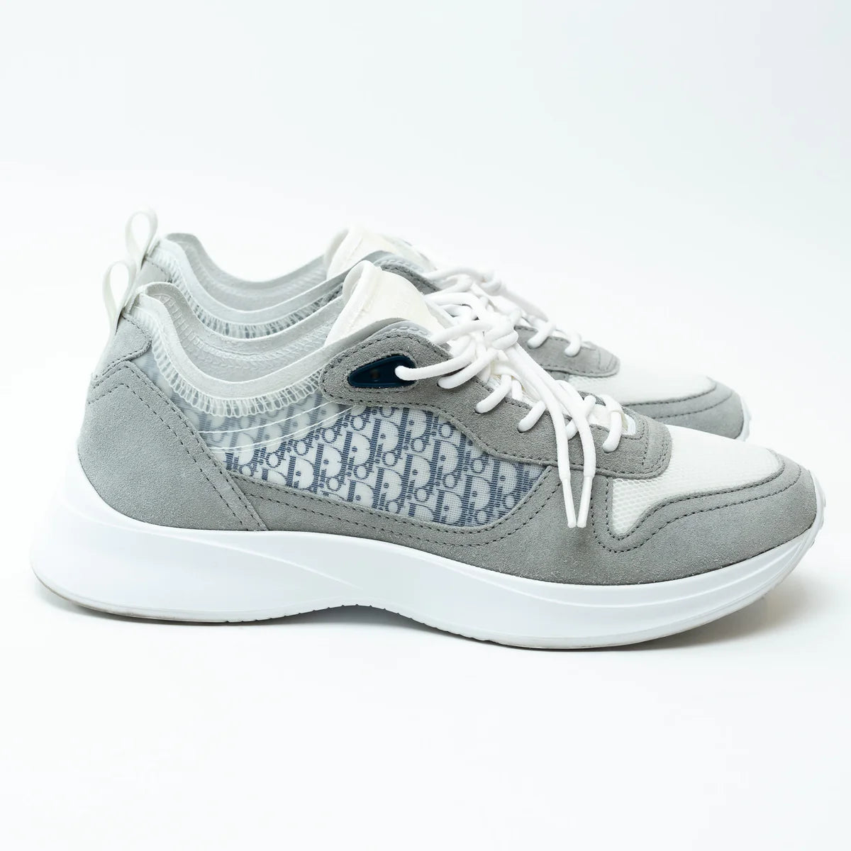 Dior White and Grey Low Top Sneakers with Oblique Detail Size 43