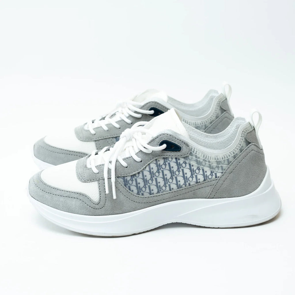 Dior White and Grey Low Top Sneakers with Oblique Detail Size 43