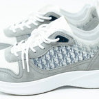 Dior White and Grey Low Top Sneakers with Oblique Detail Size 43
