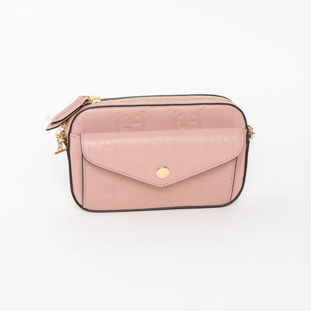 Mauve GG Embossed Leather Mini Messenger Bag Coeur Cult Core