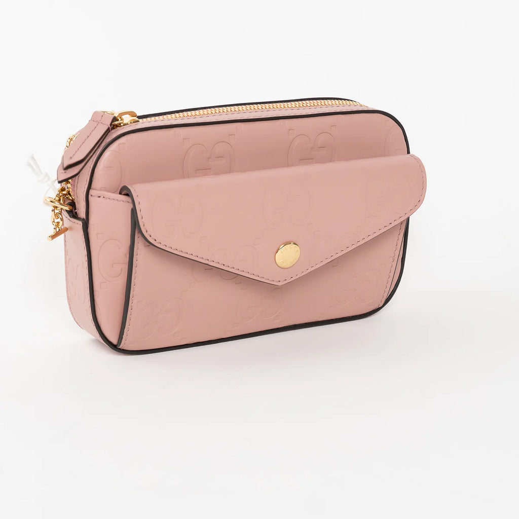 Mauve GG Embossed Leather Mini Messenger Bag Coeur Cult Core