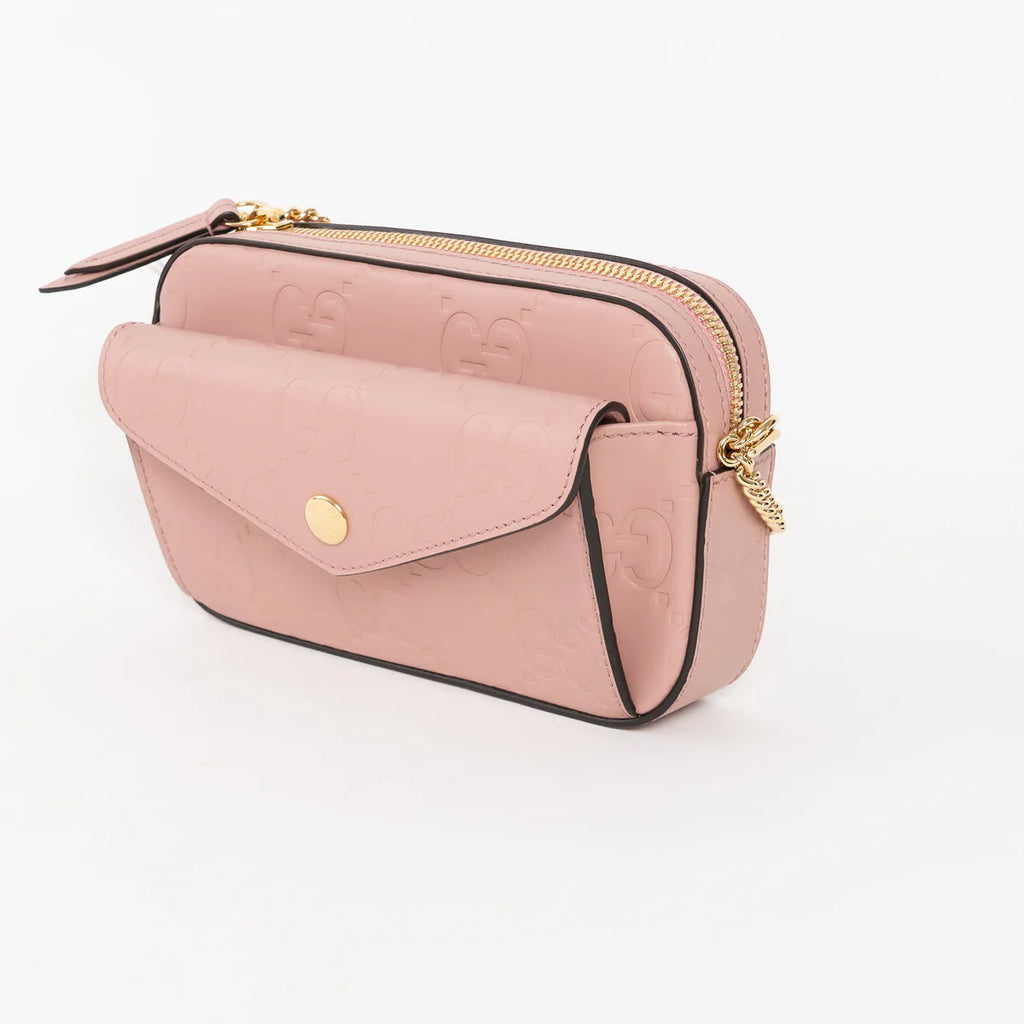Mauve GG Embossed Leather Mini Messenger Bag Coeur Cult Core