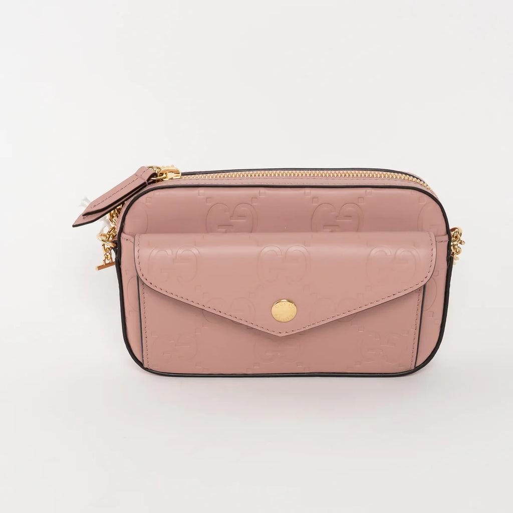 Mauve GG Embossed Leather Mini Messenger Bag Coeur Cult Core