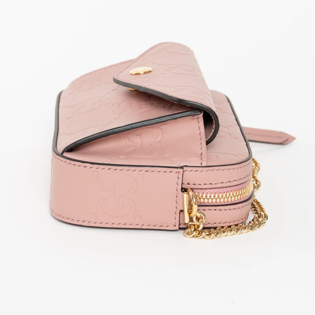 Mauve GG Embossed Leather Mini Messenger Bag Coeur Cult Core