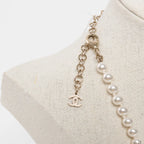 Gold Tone Faux Pearl Crystal Heart Pendant Necklace