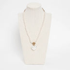 Gold Tone Faux Pearl Crystal Heart Pendant Necklace