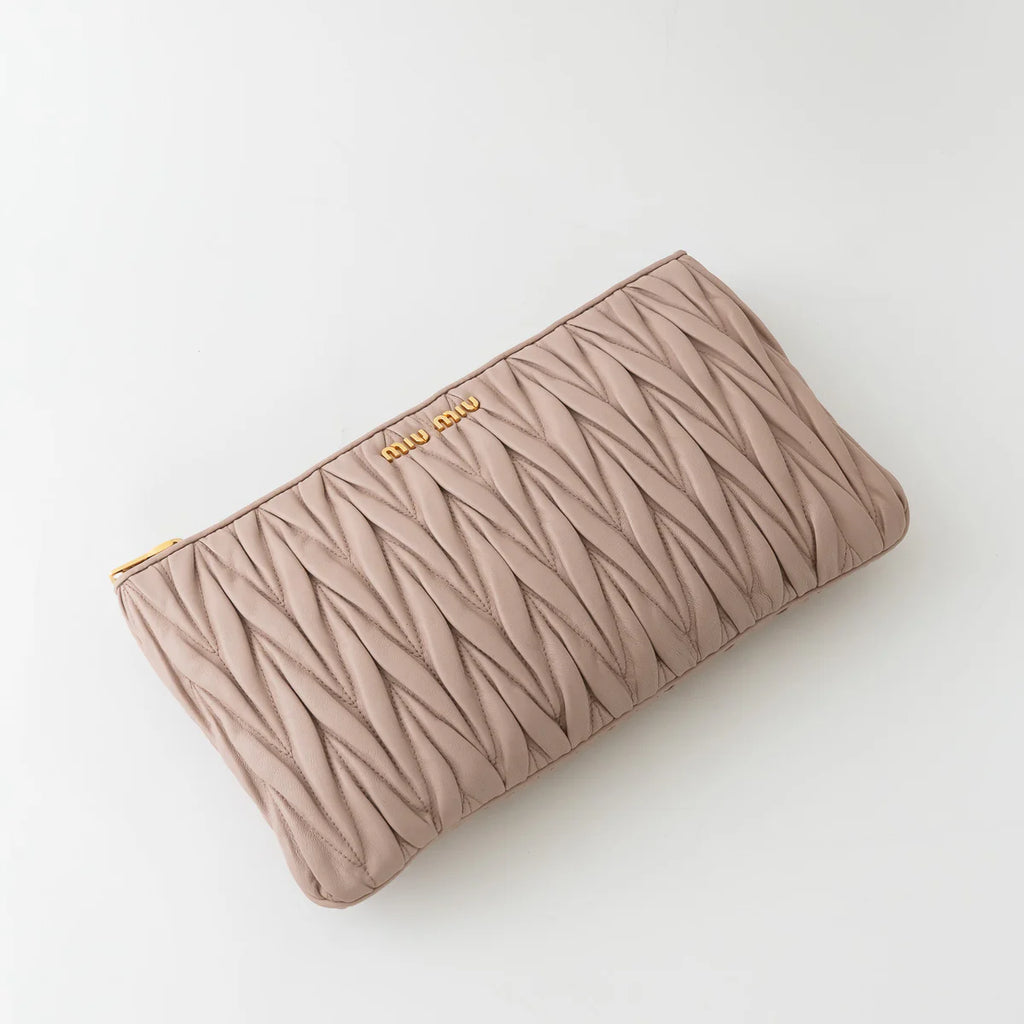 Blush Pink Zip Leather Clutch
