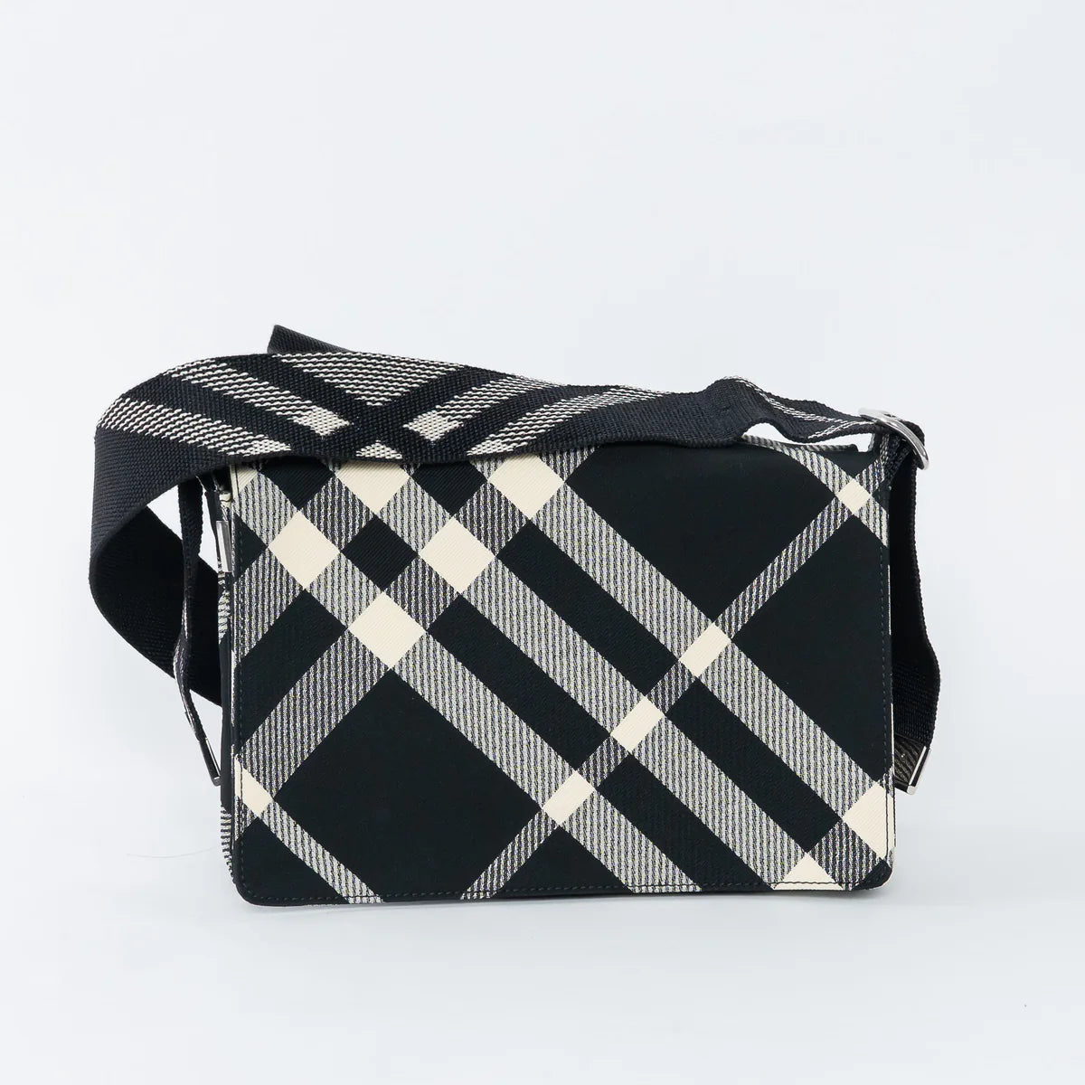 Black and White Check Trench Canvas Crossbody Bag