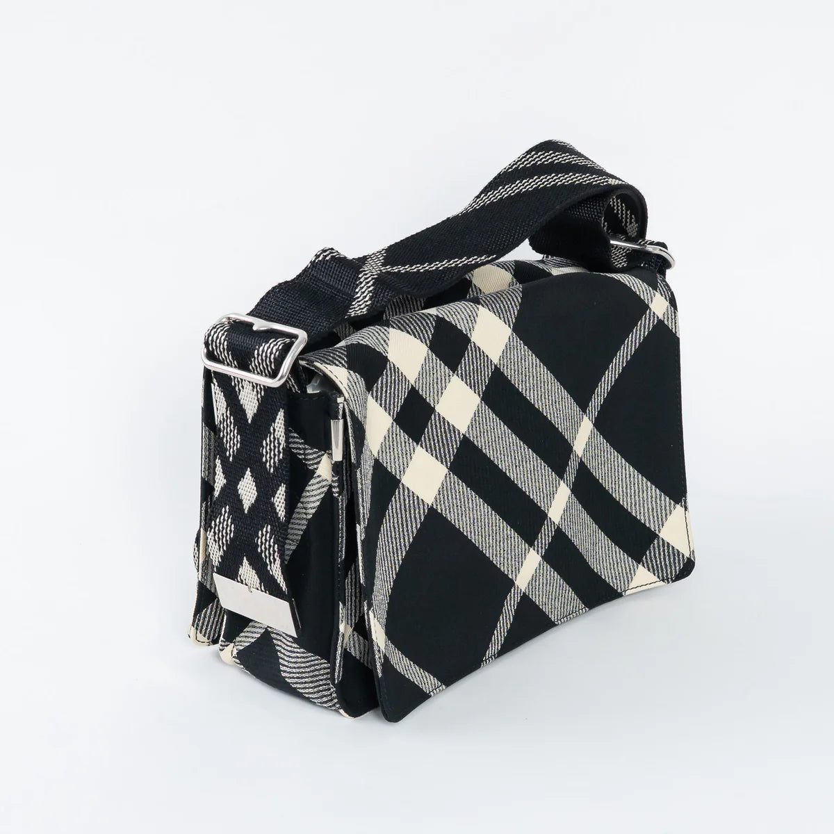 Black and White Check Trench Canvas Crossbody Bag