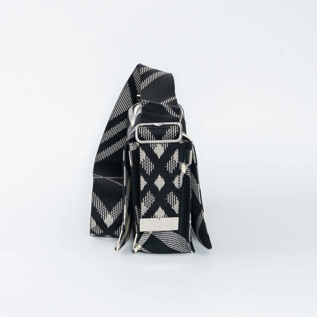 Black and White Check Trench Canvas Crossbody Bag