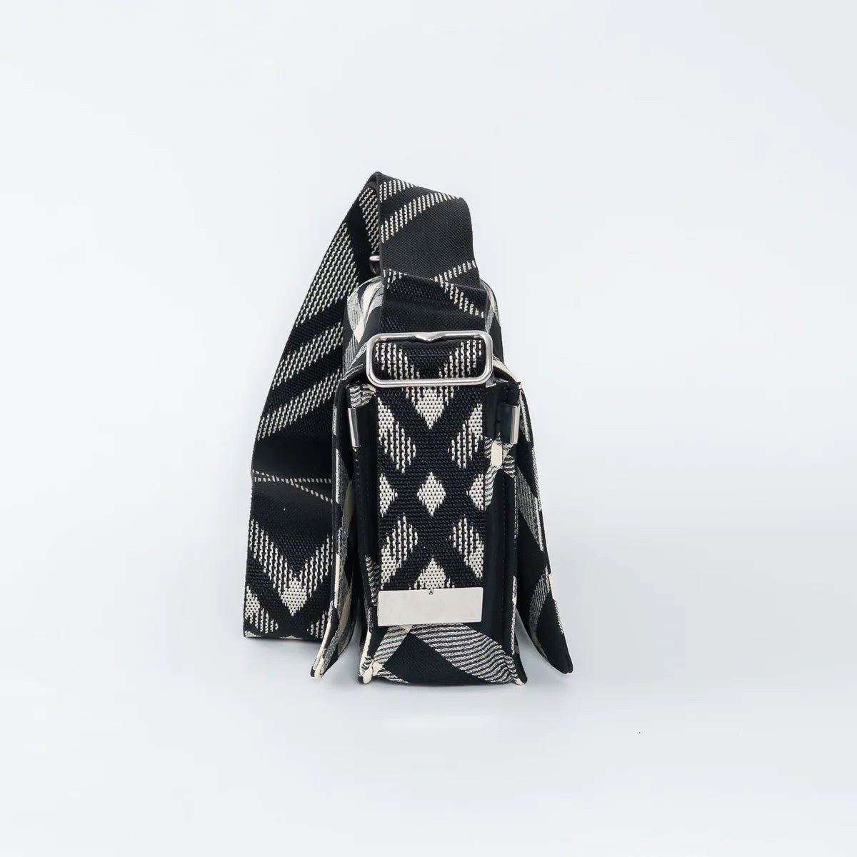Black and White Check Trench Canvas Crossbody Bag