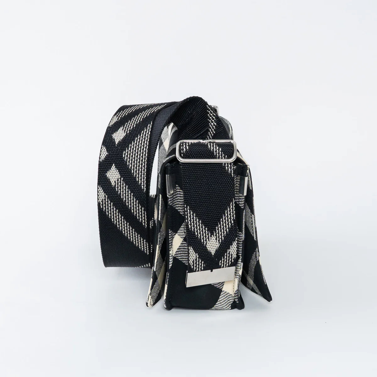 Black and White Check Trench Canvas Crossbody Bag