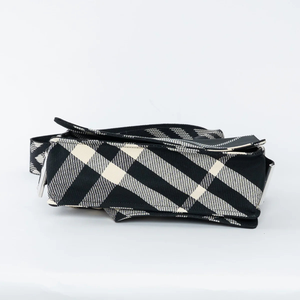 Black and White Check Trench Canvas Crossbody Bag