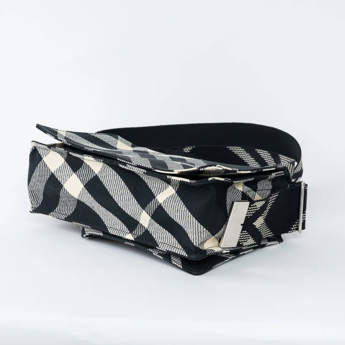 Black and White Check Trench Canvas Crossbody Bag