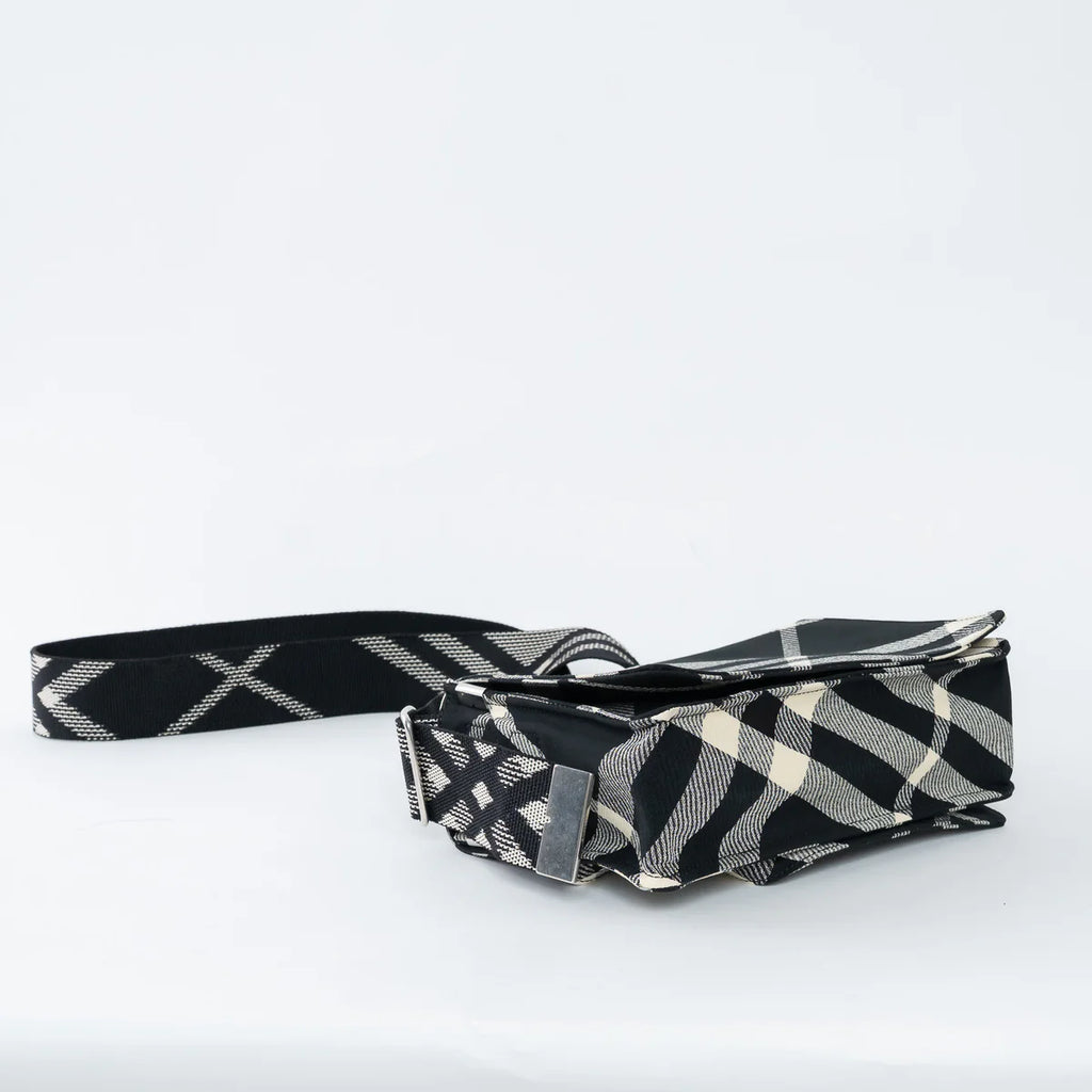 Black and White Check Trench Canvas Crossbody Bag