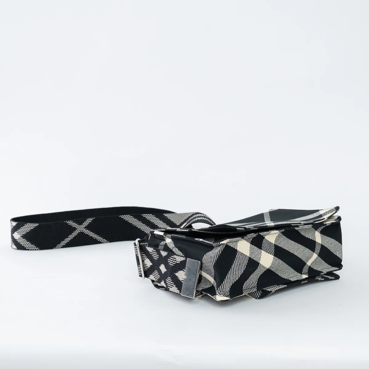 Black and White Check Trench Canvas Crossbody Bag