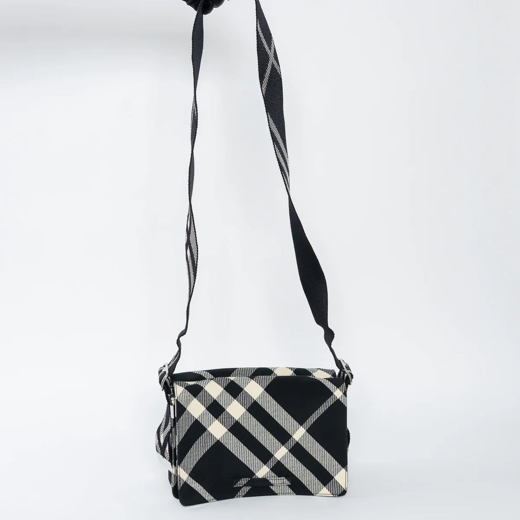 Black and White Check Trench Canvas Crossbody Bag
