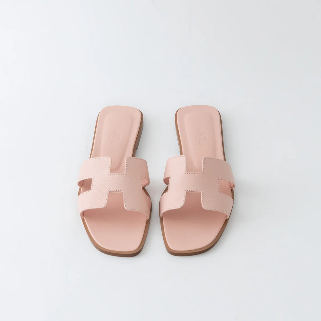 Rose Porcelaine Epsom Calfskin Leather Oran Sandals Size 37.5