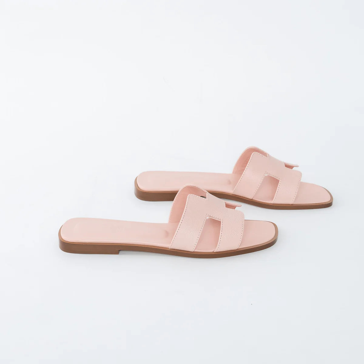 Rose Porcelaine Epsom Calfskin Leather Oran Sandals Size 37.5