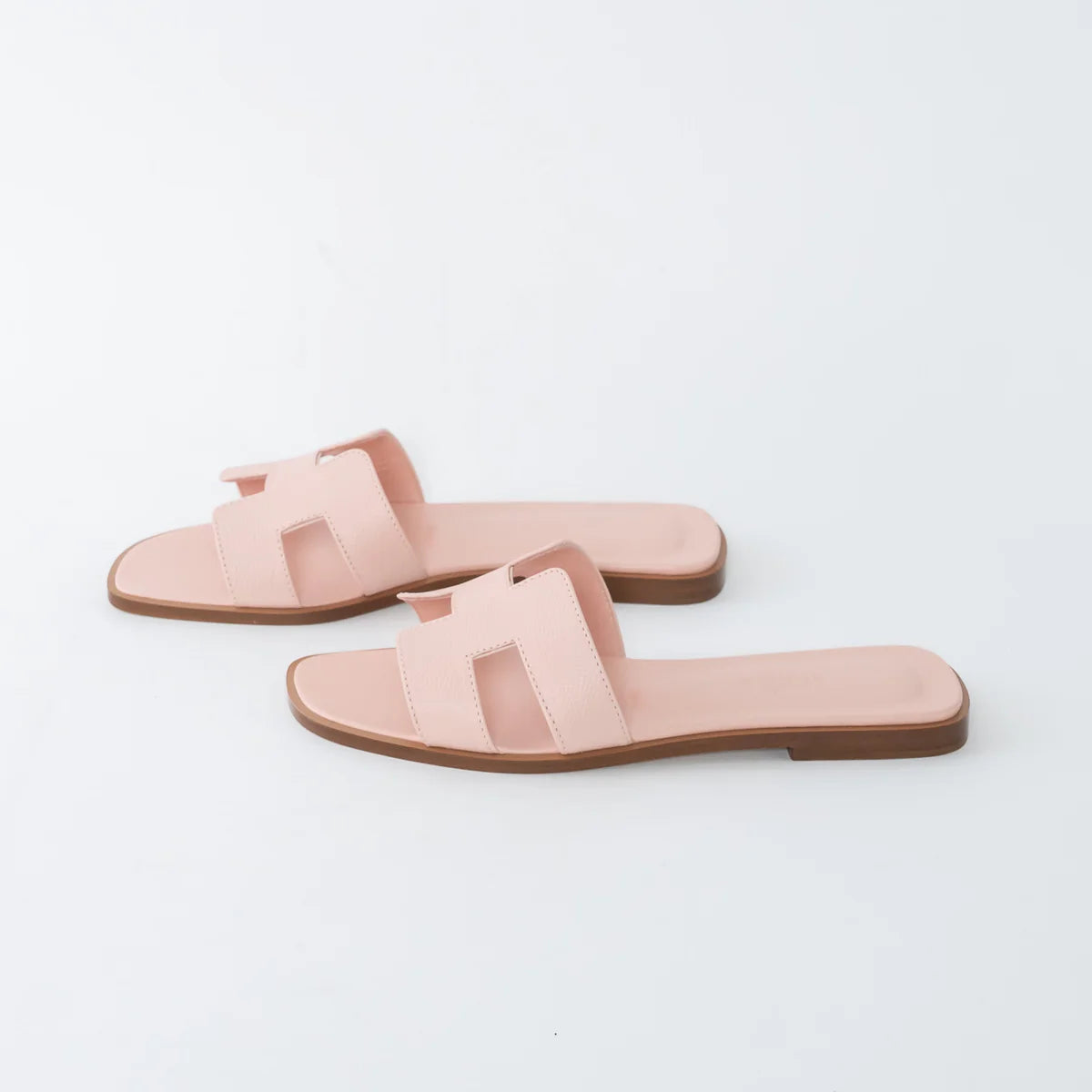 Rose Porcelaine Epsom Calfskin Leather Oran Sandals Size 37.5