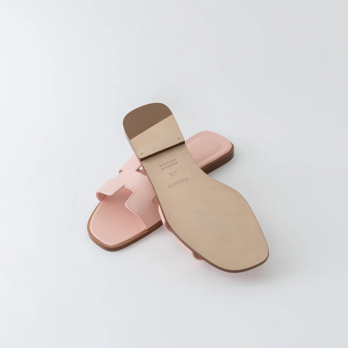Rose Porcelaine Epsom Calfskin Leather Oran Sandals Size 37.5