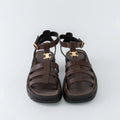 Dark Brown Calfskin Leather Clea Triomphe Gladiator Sandals Size 38