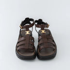 Dark Brown Calfskin Leather Clea Triomphe Gladiator Sandals Size 38