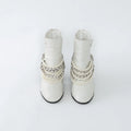 White Leather Faux Pearl Boots Size 38.5