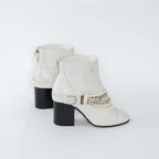 White Leather Faux Pearl Boots Size 38.5