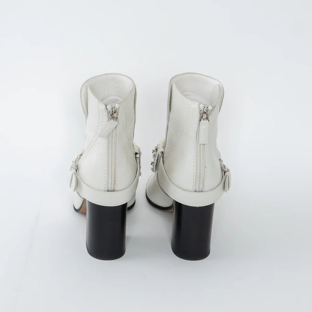 White Leather Faux Pearl Boots Size 38.5